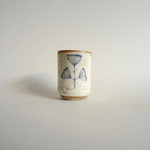 Spako Clay Wine/tea cup Wildflowers on white glaze