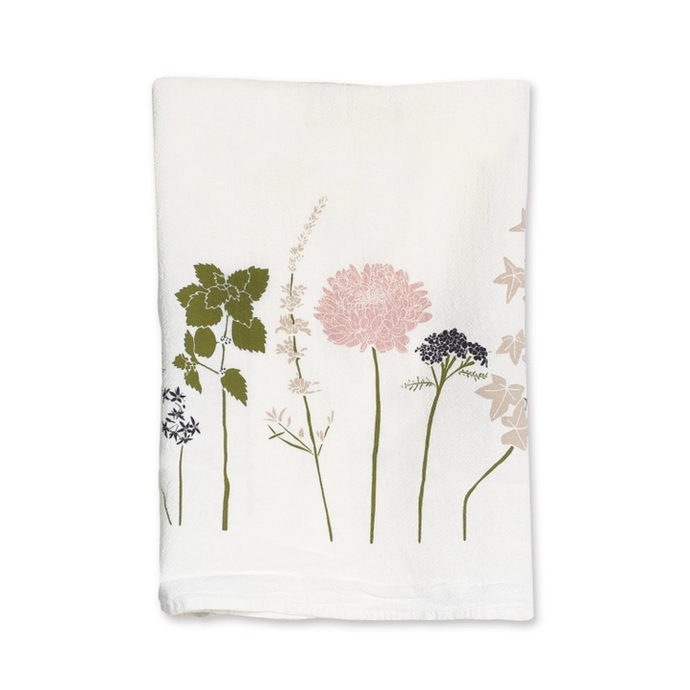 Folded June and December friendship Towel. Pastel color wildflowers print