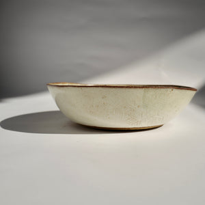 Spako Clay Shallow Serving Bowl No. 3 side view of bowl in white glaze 