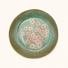 Ceramic plate with floral design on a white background