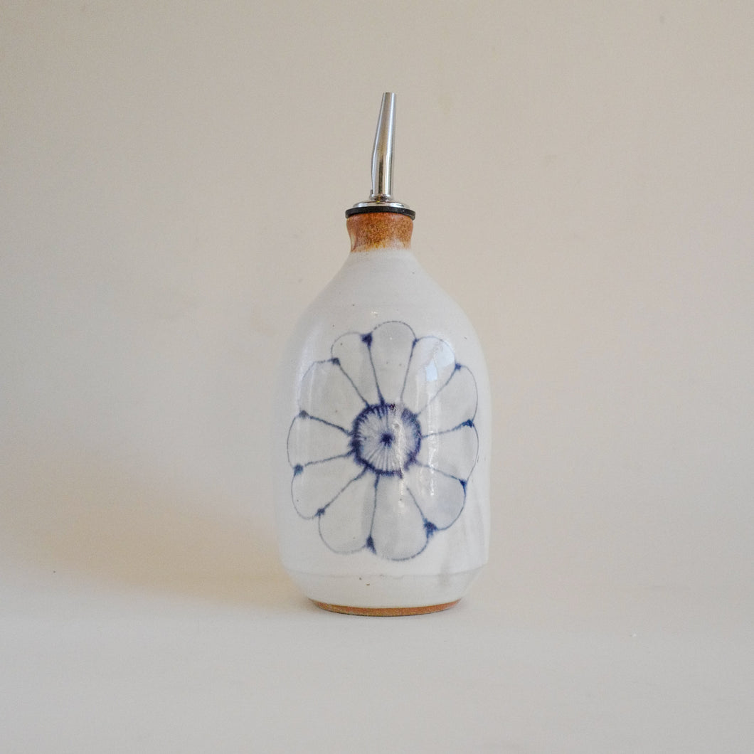 Spako Clay Olive Oil Cruet, single big blue flower