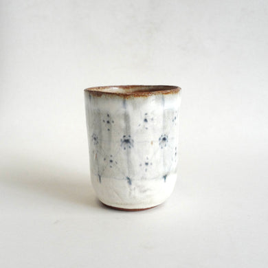 Spako Clay Wide Tumbler blue line drawing, white glaze