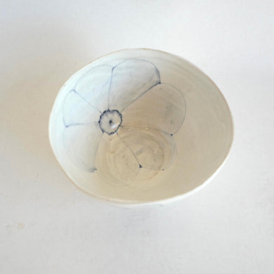 Small ceramic bowl with a floral design on a white background