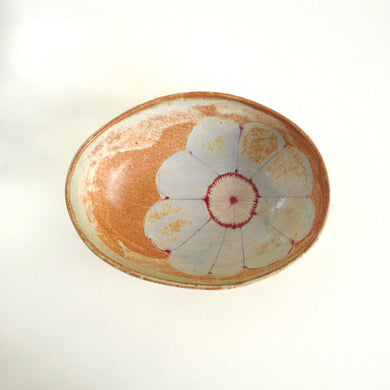 Spako Clay Oval Serving Dish, red flower design