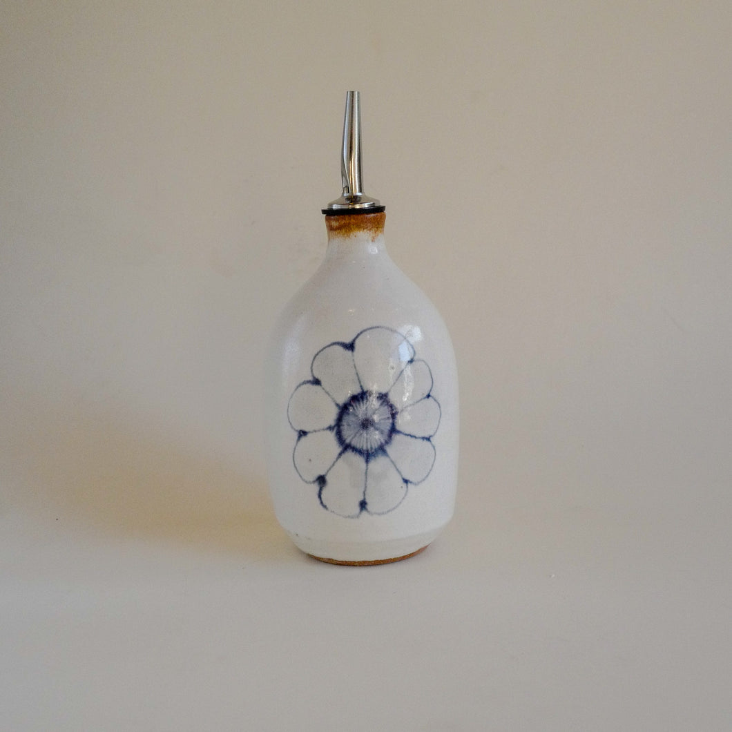 Spako Clay Olive Oil cruet, single big blue flower