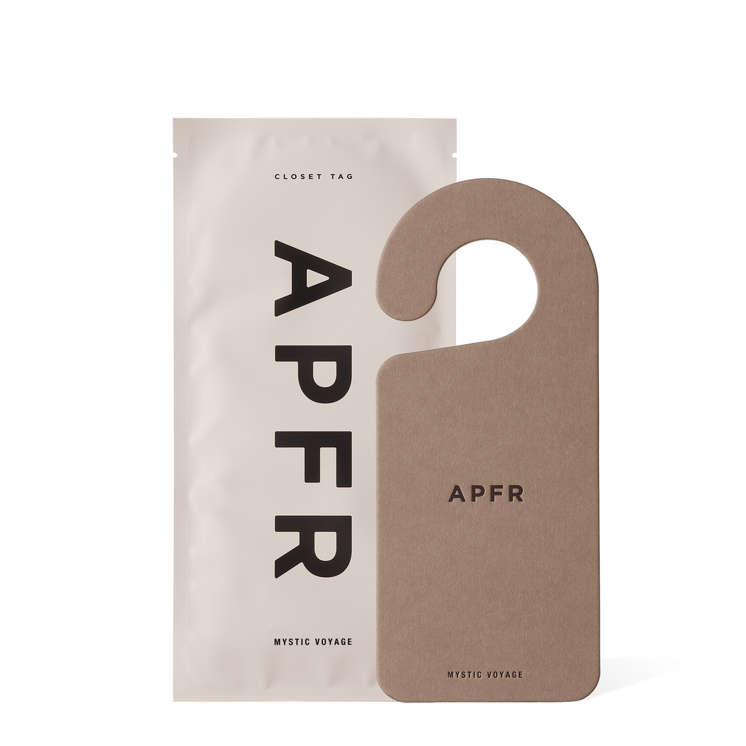 APFR closet tag with beige background