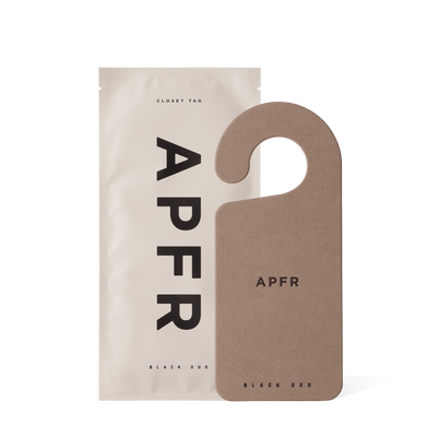 Closet tag with 'APFR' branding on a white background