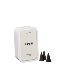 APFR incense cones packaging with three black cones on a white background