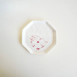 Spako Clay Octagon porcelain plate, red bird design