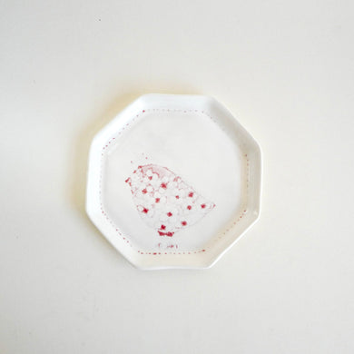 Spako Clay Octagon porcelain plate, red bird design