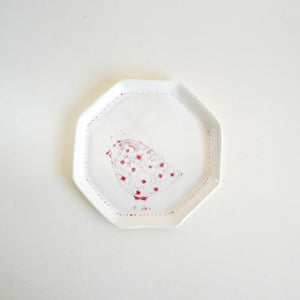 Spako Clay Octagon porcelain plate, red bird design