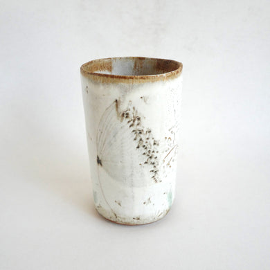 Spako Clay Tall Vase black wildflower drawing on white glaze