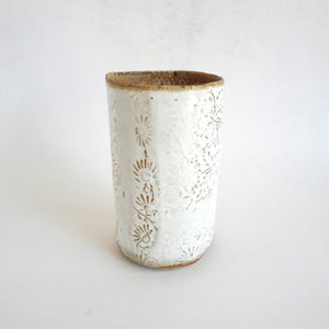 Spako Clay Tall Vase floral embossing, white glaze