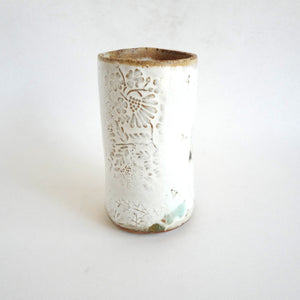 Spako Clay Tall Vase floral embossing, white glaze