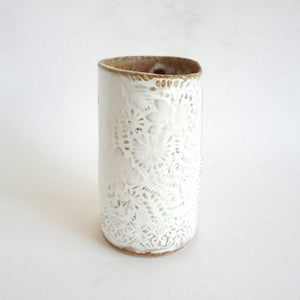 Spako Clay Tall Vase floral embossing, white glaze