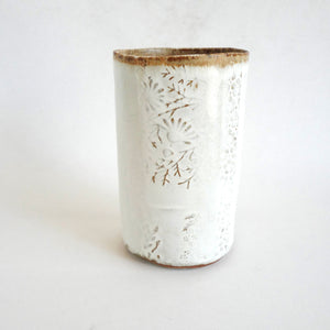 Spako Clay Tall Vase floral embossing, white glaze