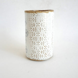 Spako Clay Tall Vase floral embossing, white glaze