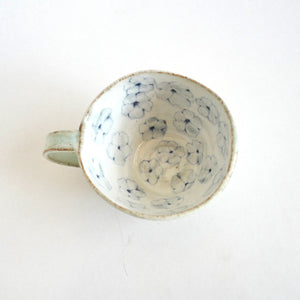 Spako Clay Cappuccino Mug blue floral drawing, white glaze