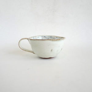 Spako Clay Cappuccino Mug blue geometric drawing, white glaze