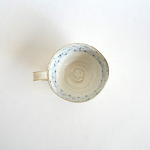 Spako Clay Cappuccino Mug blue geometric drawing, white glaze