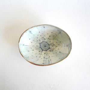 Spako Clay oval serving bowl blue with white glaze