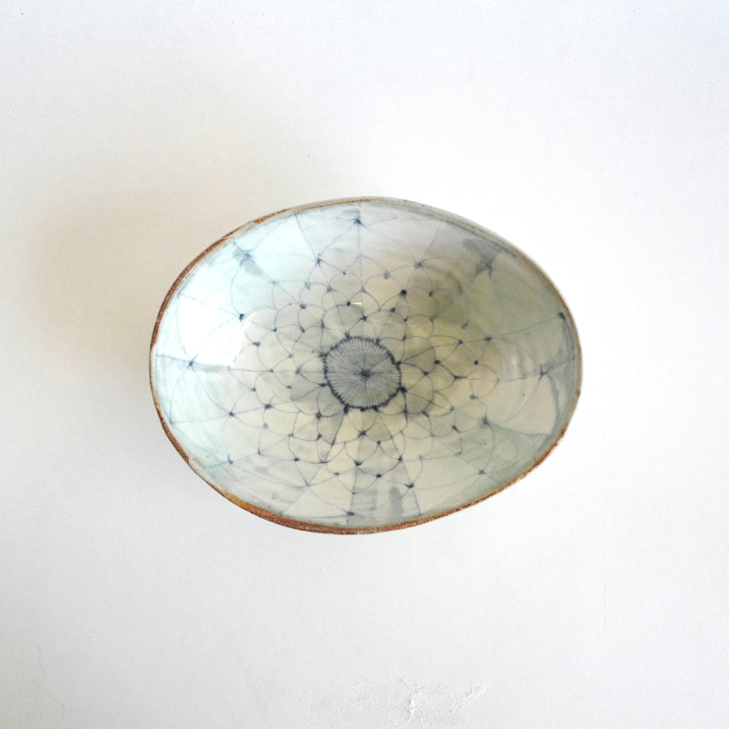 Spako Clay oval serving bowl blue with white glaze