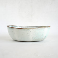 Spako Clay oval serving bowl blue with white glaze