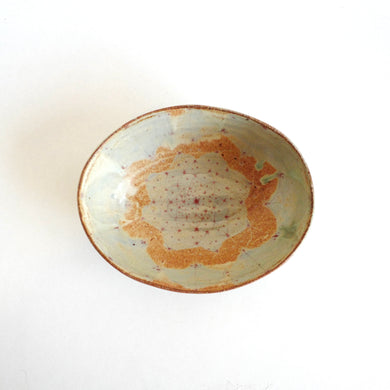 Spako Clay oval serving bowl Red with gold spodumene