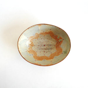 Spako Clay oval serving bowl Red with gold spodumene