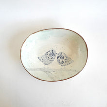 Spako Clay oval platter blue birds with white glaze