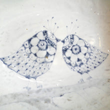 Spako Clay oval platter blue birds with white glaze