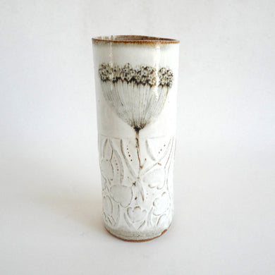 Spako Clay extra tall Vase black line wildflower drawing, white glaze