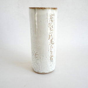 Spako Clay extra Tall Vase floral embossing pattern, white glaze