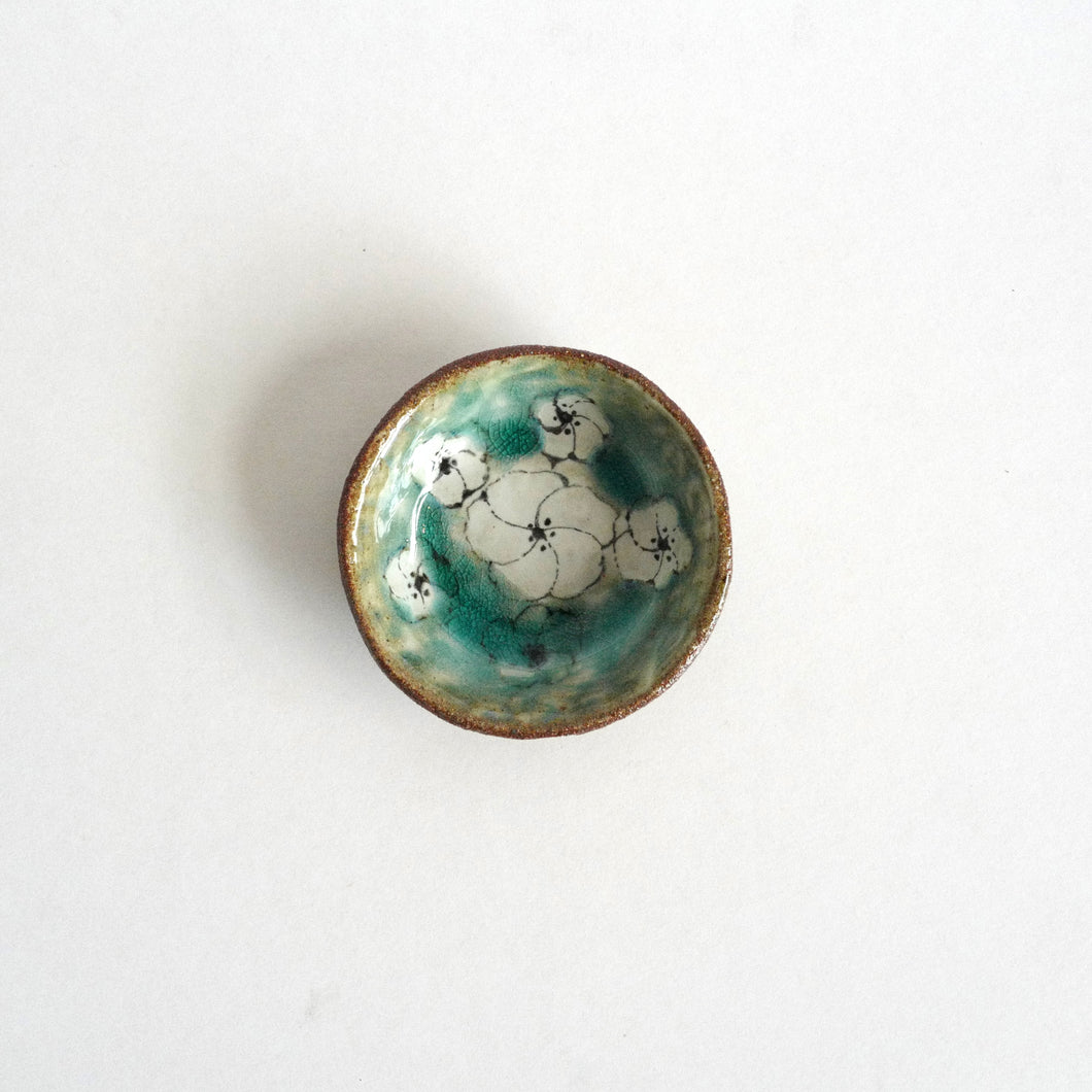 Spako catchall black line floral, turquoise glaze