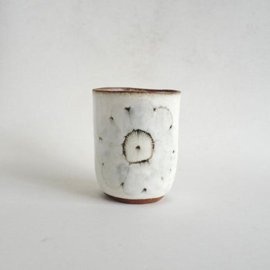 Spako Clay Wide Tumbler wildflower drawing, white glaze 