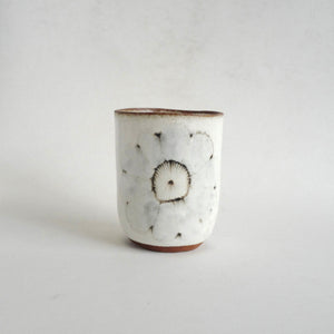 Spako Clay Wide Tumbler wildflower drawing, white glaze 