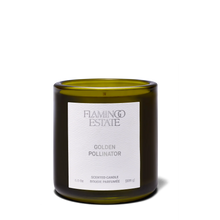 Flamingo Estate branded candle on white background