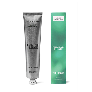 Flamingo Estate Rich Cream tube and packaging on a white background