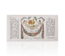 Decorative box cover with classical design and text on a white background