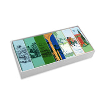 Set of colorful boxes on a white background