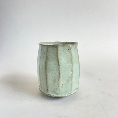 White ash glaze faceted tea cup