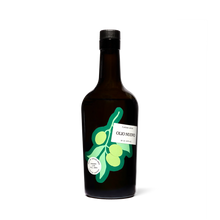 Olio Nuovo olive oil bottle on white background