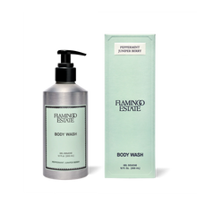 Flamingo Estate body wash bottle and packaging on a white background