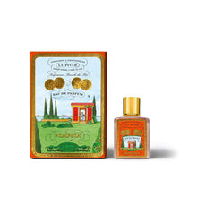 Perfume bottle and packaging with classical design on a white background