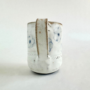 Spako Clay Demi-Tasse Cup 003 multi blue flowers white glaze handle