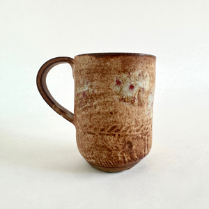 Spako Clay Demi-Tasse Cup 1 burnt orange glaze multi flowers profile2