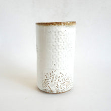 Spako Clay Tall Vase floral embossing, white glaze