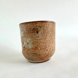 Spako Clay Wide Tumbler 5 burnt orange glaze multi floral pattern profile