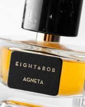 Perfume bottle with 'Eight & Bob' label on a white background