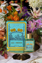 Perfume bottle and packaging with floral background